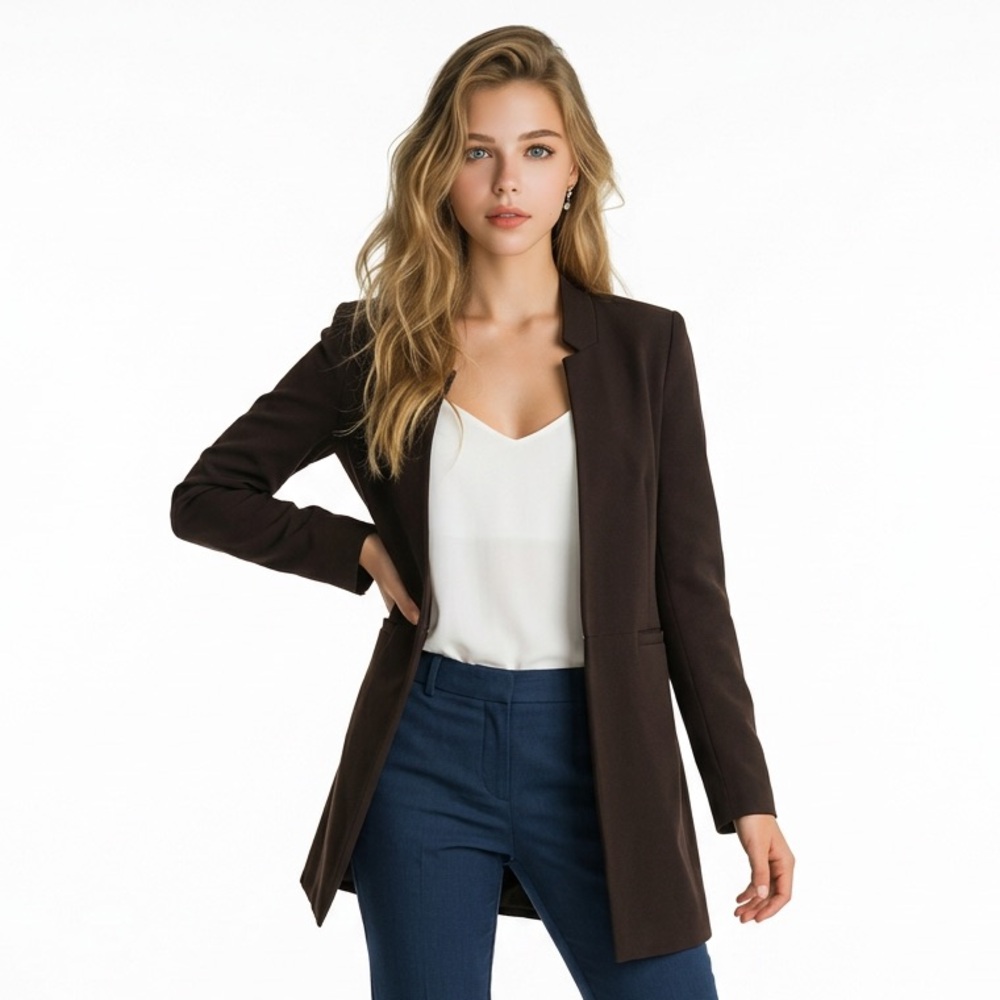 Zara Basic Collection Black Collarless Open Front… - image 2